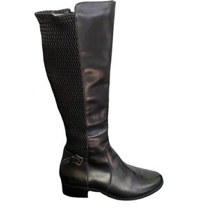 Gianni Fermani Elaine Black Leather Knee High Stretch Boots. Sz 8